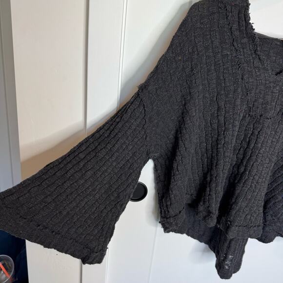 Free People Baja Babe Hooded Hacci Sweater Gray Wide Sleeve Oversized Size XS - Picture 3 of 6